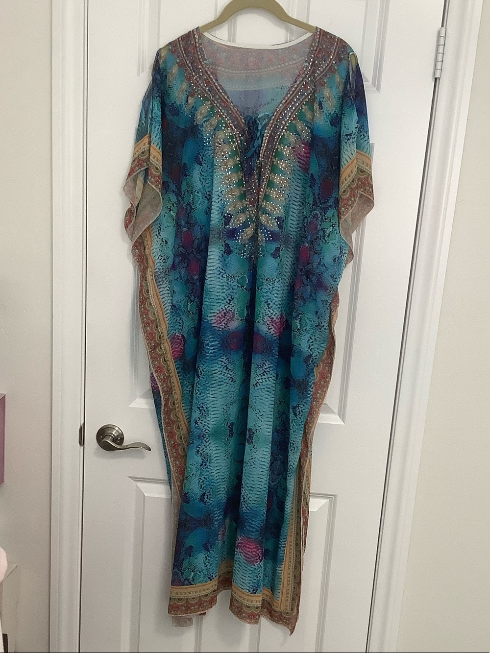 Camilla like Turquoise Embellished Maxi Caftan Dress